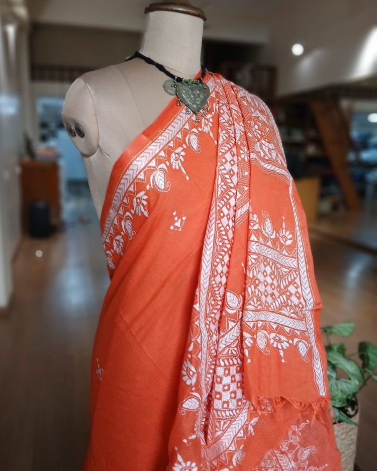 Cotton Kantha Saree from Santiniketan – (KNCS1040) - Image 5