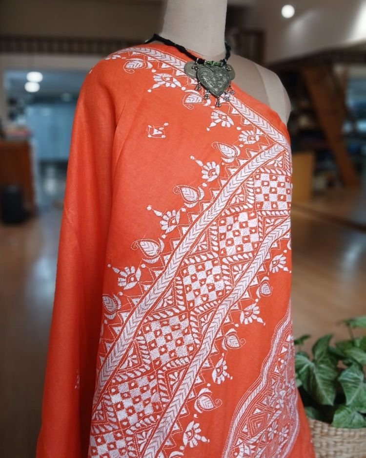 Cotton Kantha Saree from Santiniketan – (KNCS1040) - Image 7