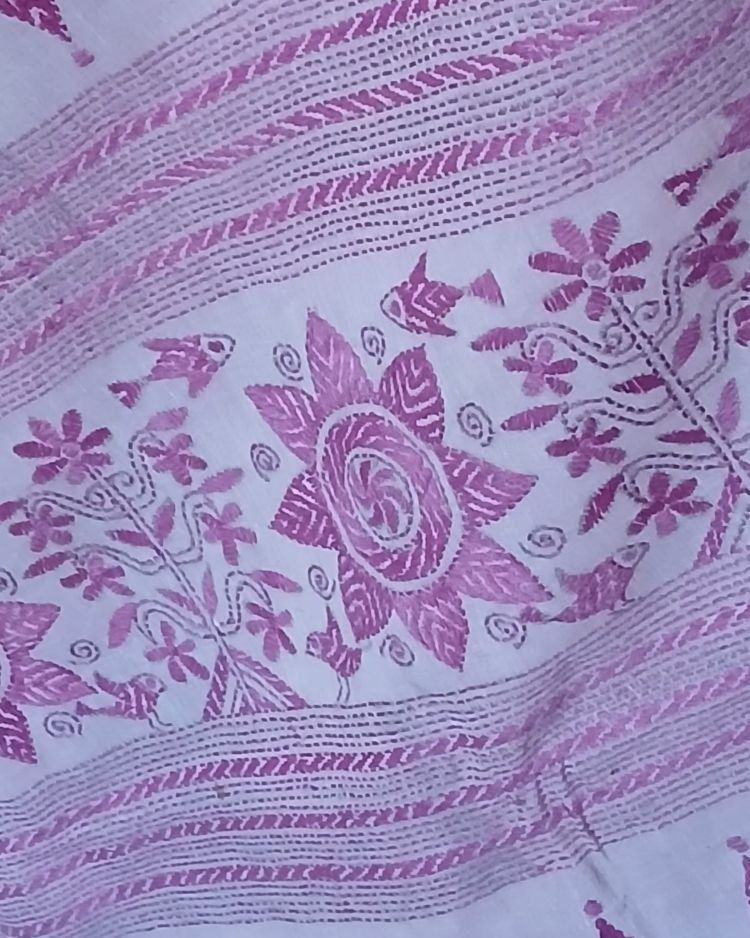 Cotton Kantha Saree from Santiniketan – (KNCS1037) - Image 8