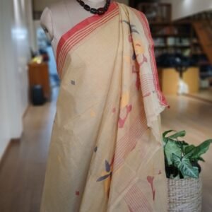 Crisp Cotton Hand Jamdani from Phulia in West Bengal - (CCHJ0007)