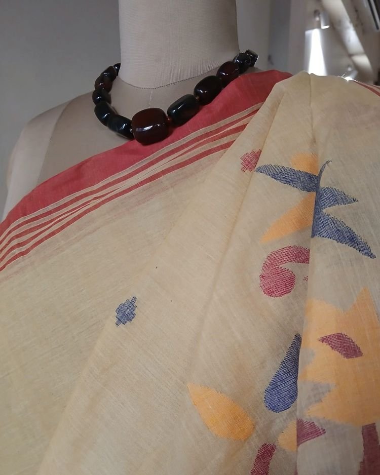 Crisp Cotton Hand Jamdani from Phulia in West Bengal - (CCHJ0007) - Image 4