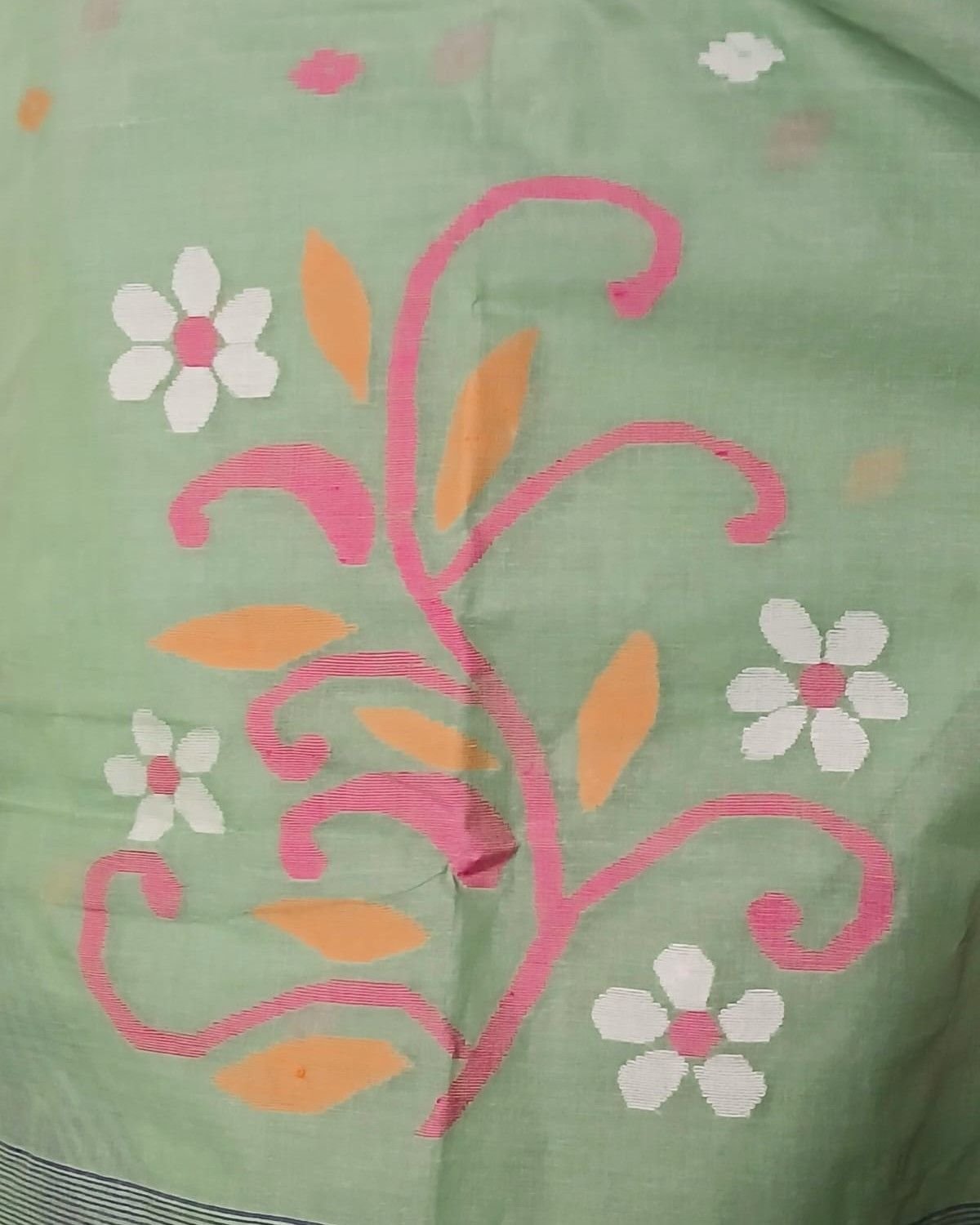 Crisp Cotton Hand Jamdani from Phulia in West Bengal - (CCHJ0008) - Image 7