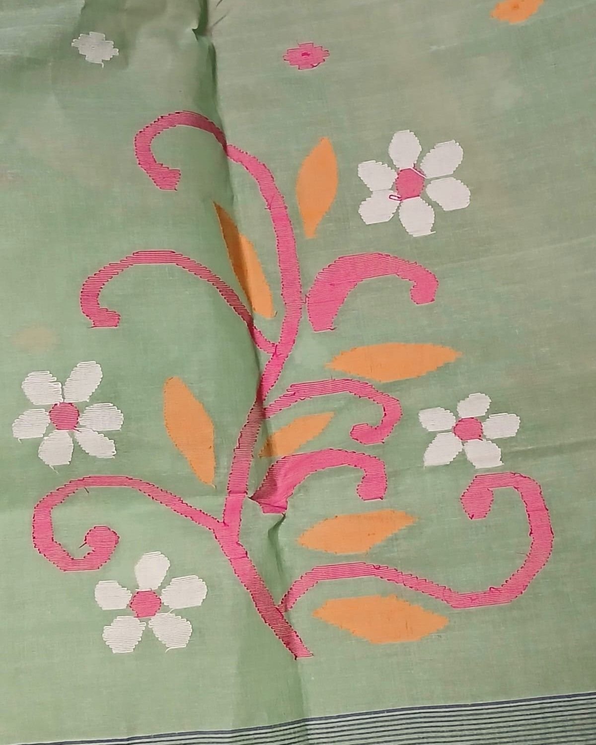 Crisp Cotton Hand Jamdani from Phulia in West Bengal - (CCHJ0008) - Image 8