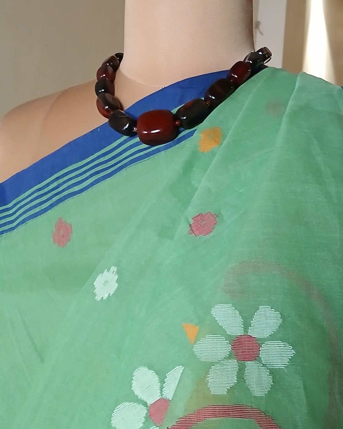 Crisp Cotton Hand Jamdani from Phulia in West Bengal - (CCHJ0008) - Image 6