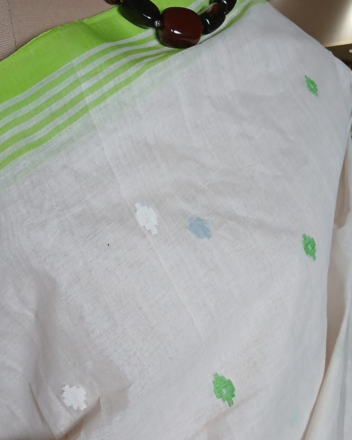 Crisp Cotton Hand Jamdani from Phulia in West Bengal - (CCHJ0009) - Image 5