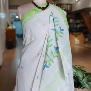 Crisp Cotton Hand Jamdani from Phulia in West Bengal - (CCHJ0009)