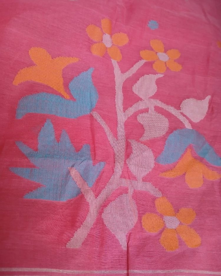 Crisp Cotton Hand Jamdani from Phulia in West Bengal - (CCHJ0010) - Image 8