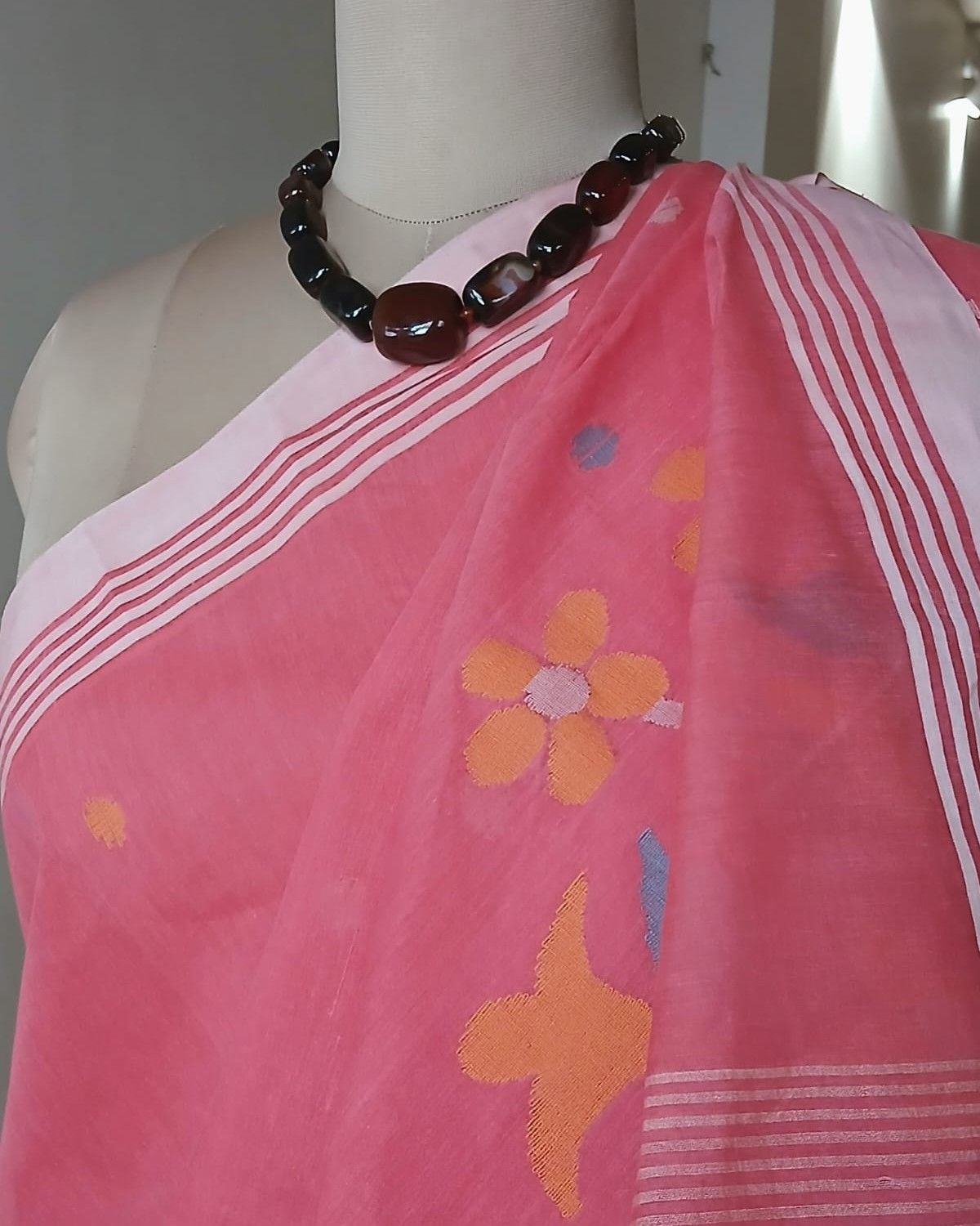 Crisp Cotton Hand Jamdani from Phulia in West Bengal - (CCHJ0010) - Image 5