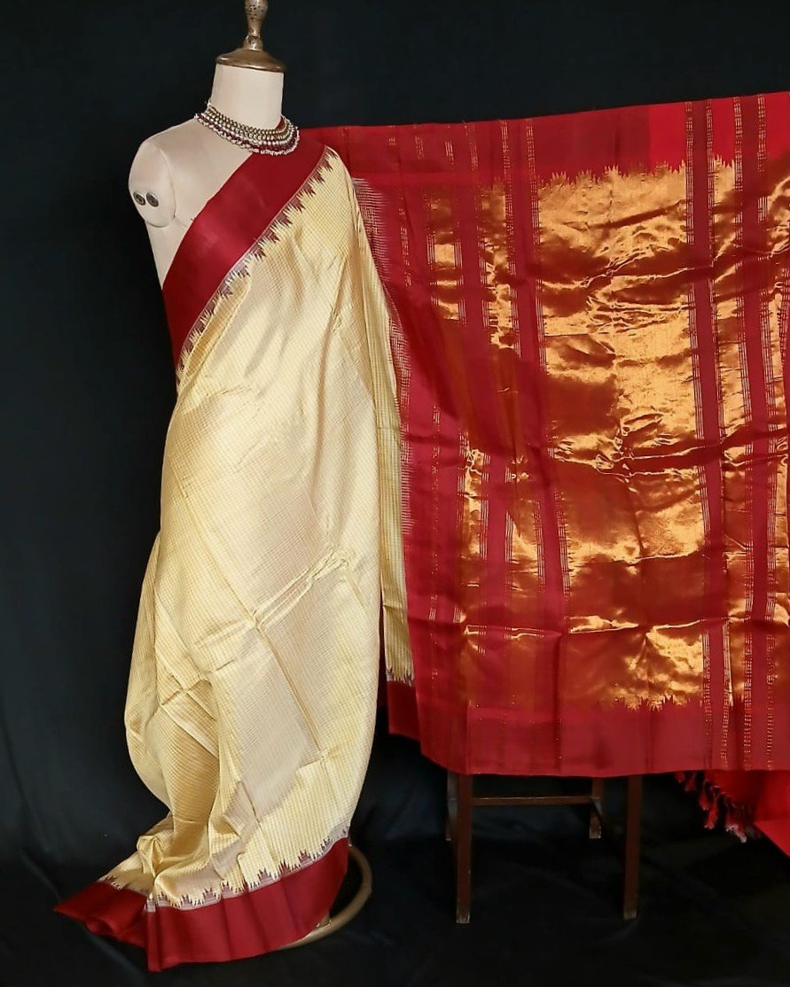 Gadwal Handweave Silk Saree with Kuttu Borders – (GHSS0013) - Image 4