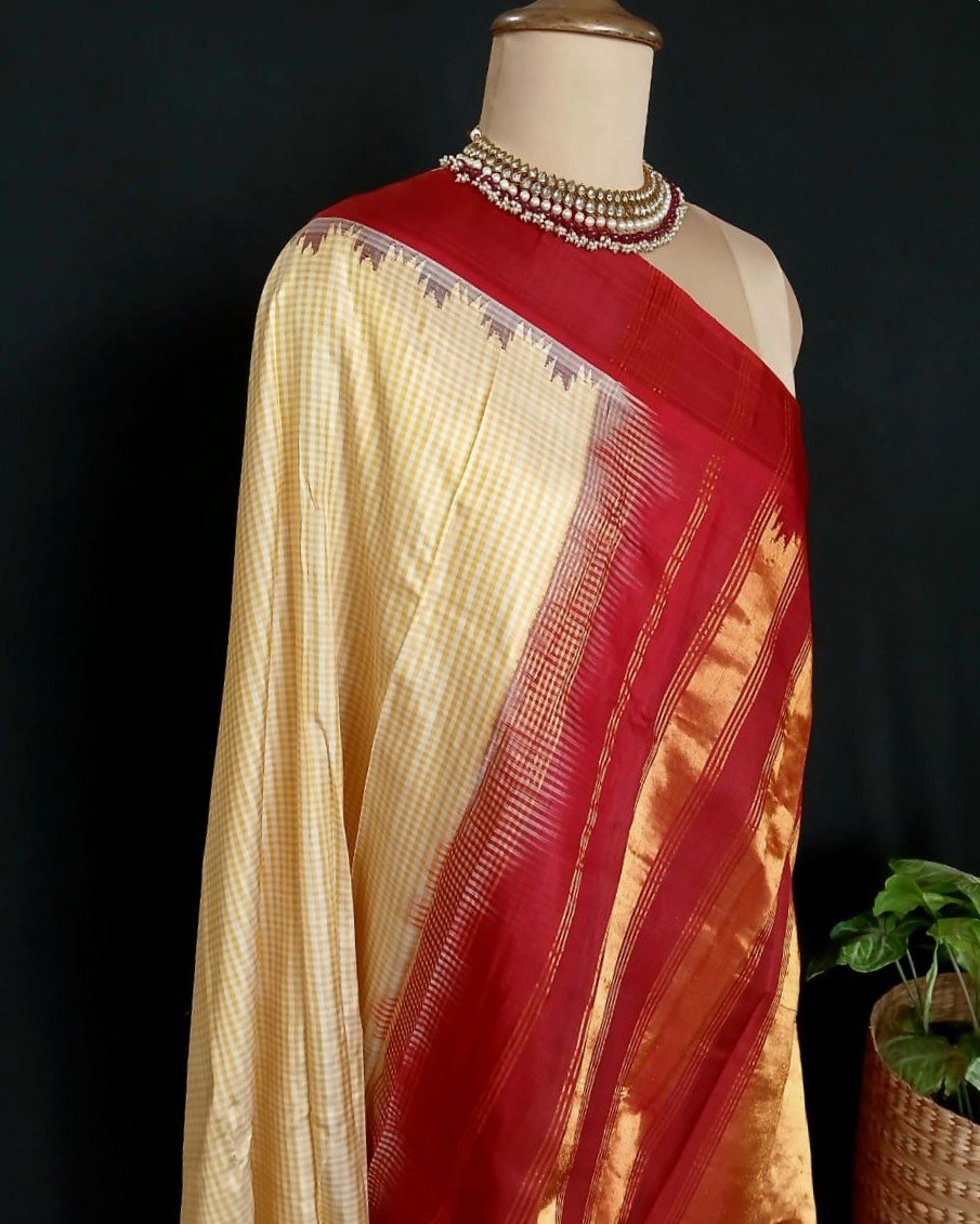 Gadwal Handweave Silk Saree with Kuttu Borders – (GHSS0013) - Image 10