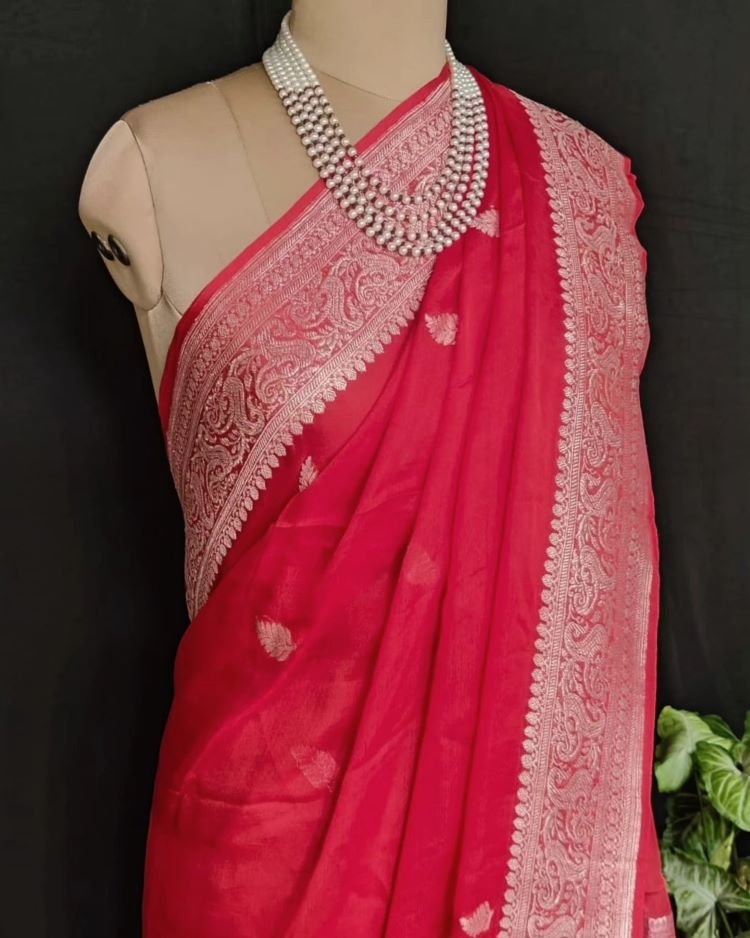 Georgette Pure Silk Handweave from Banaras – (GBHS1010) - Image 4