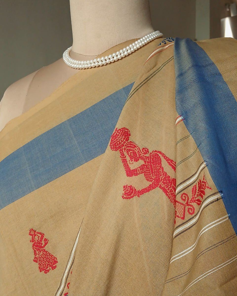 Gollabhama (milkmaid / gopika) handweave saree in cotton – (WGHS1015) - Image 5