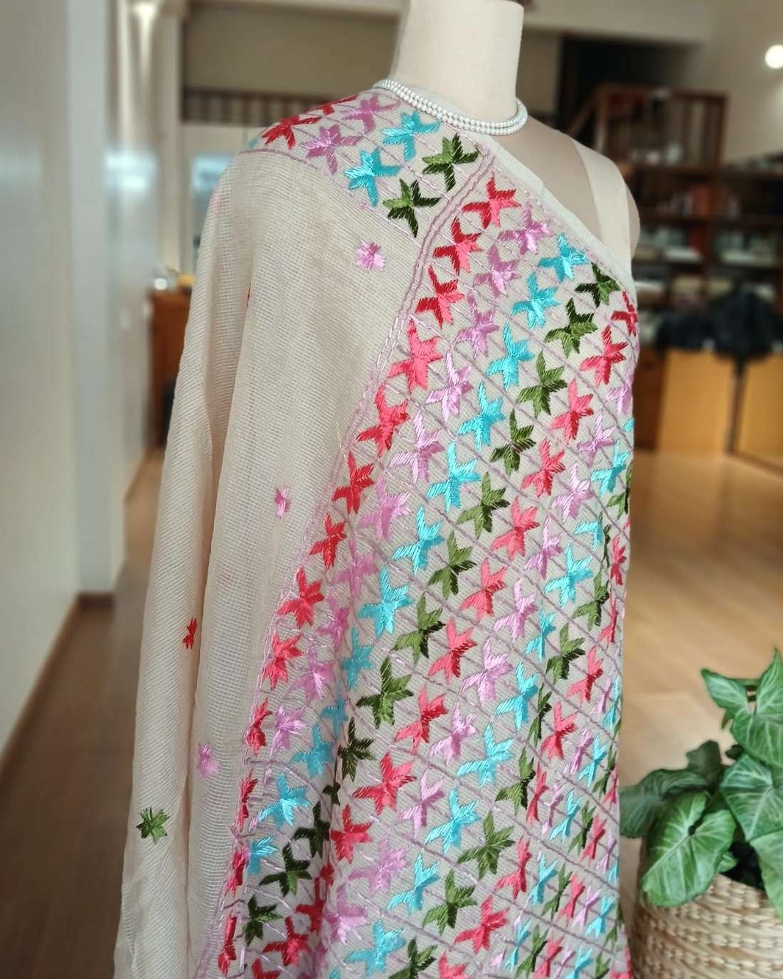 Phulkari Hand Embroidered Saree from Punjab -(PHES0001) - Image 7