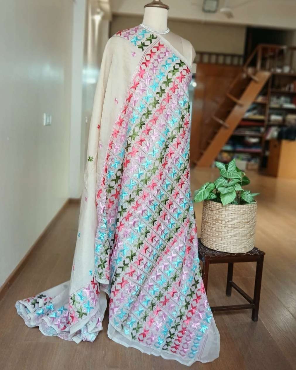 Phulkari Hand Embroidered Saree from Punjab -(PHES0001) - Image 6