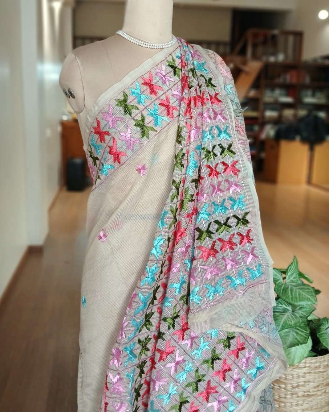 Phulkari Hand Embroidered Saree from Punjab -(PHES0001) - Image 3