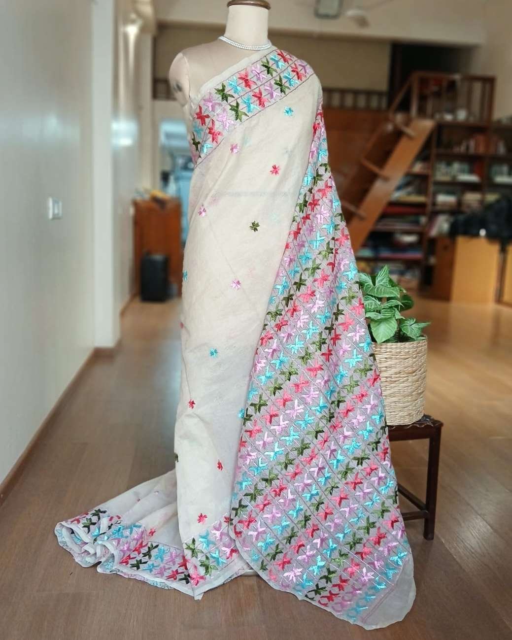 Phulkari Hand Embroidered Saree from Punjab -(PHES0001)