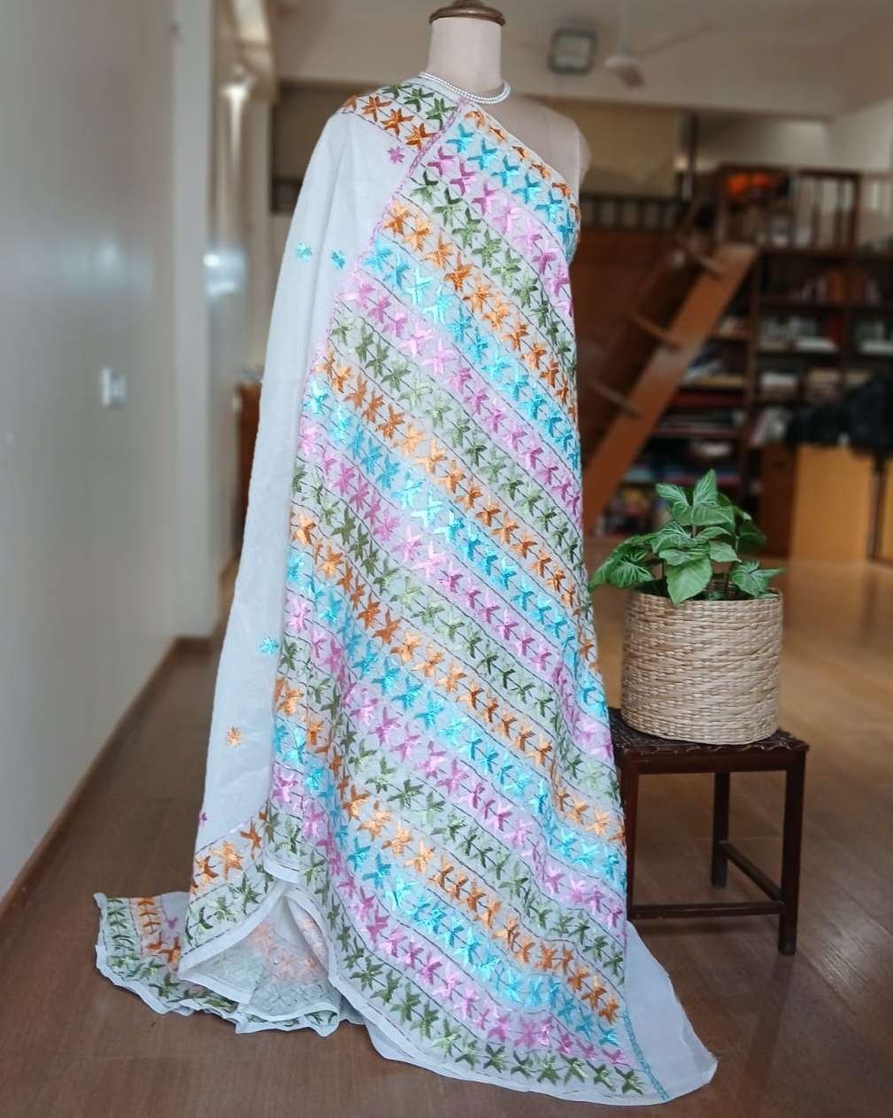 Phulkari Hand Embroidered Saree from Punjab -(PHES0002) - Image 5