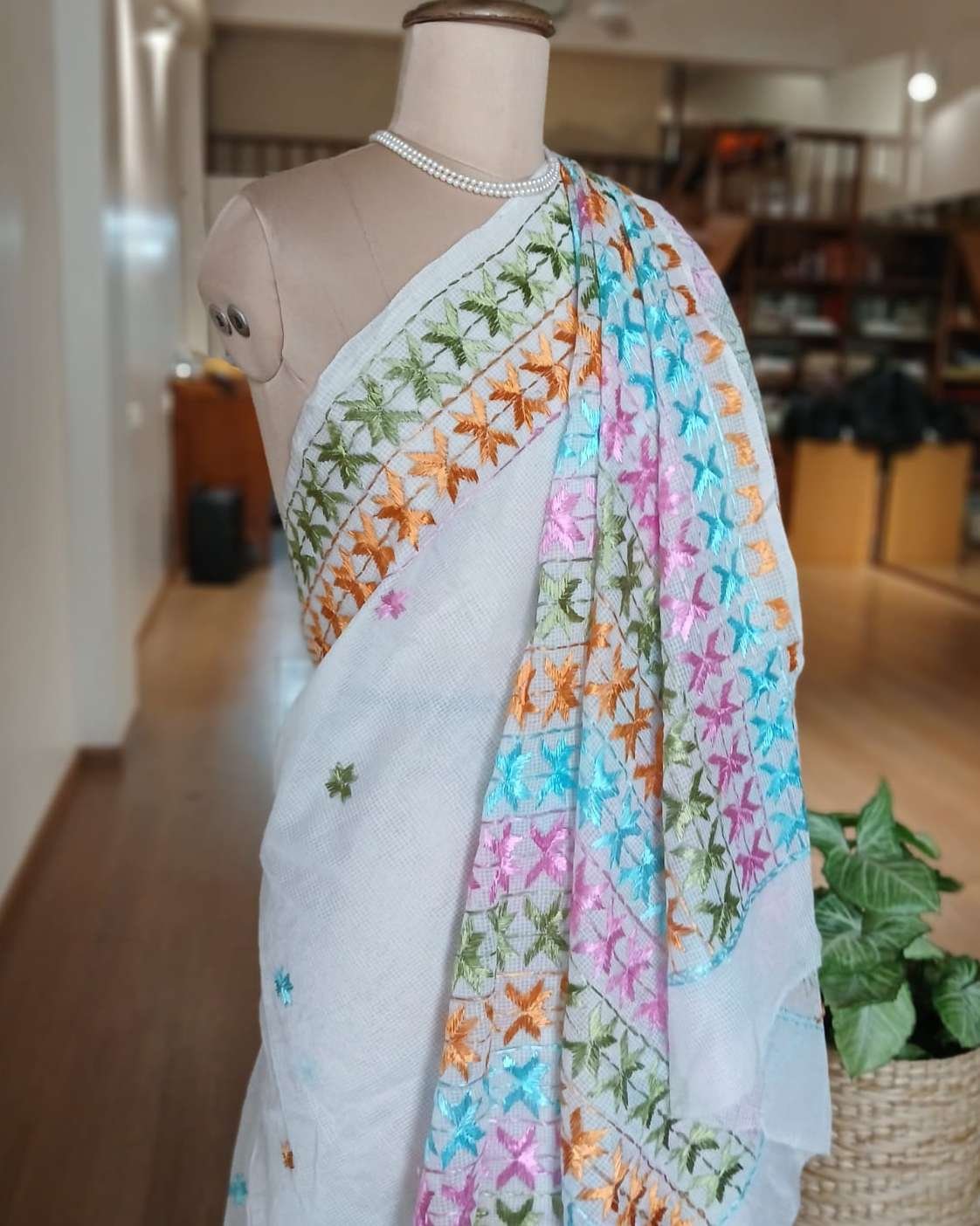 Phulkari Hand Embroidered Saree from Punjab -(PHES0002) - Image 3