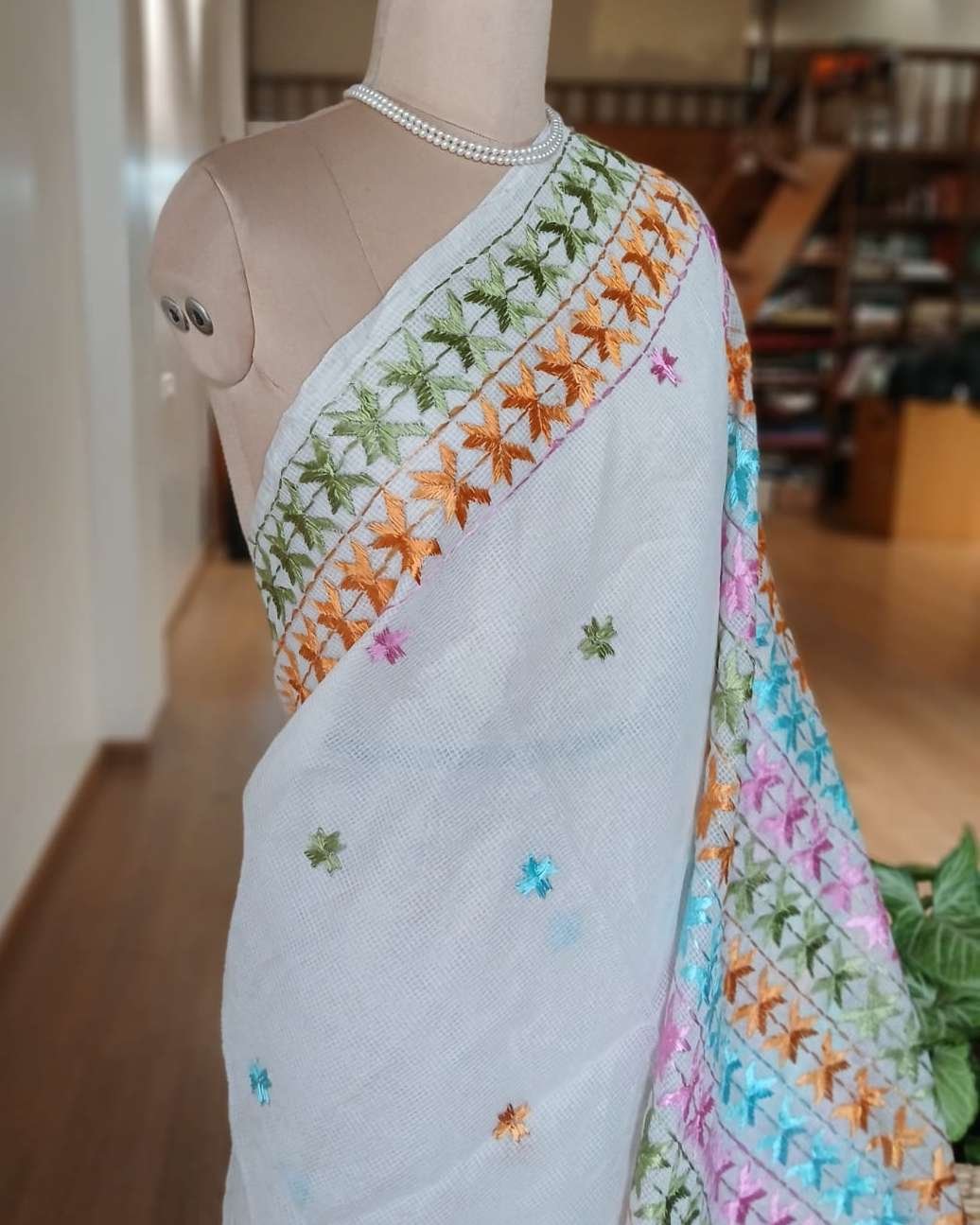 Phulkari Hand Embroidered Saree from Punjab -(PHES0002) - Image 2