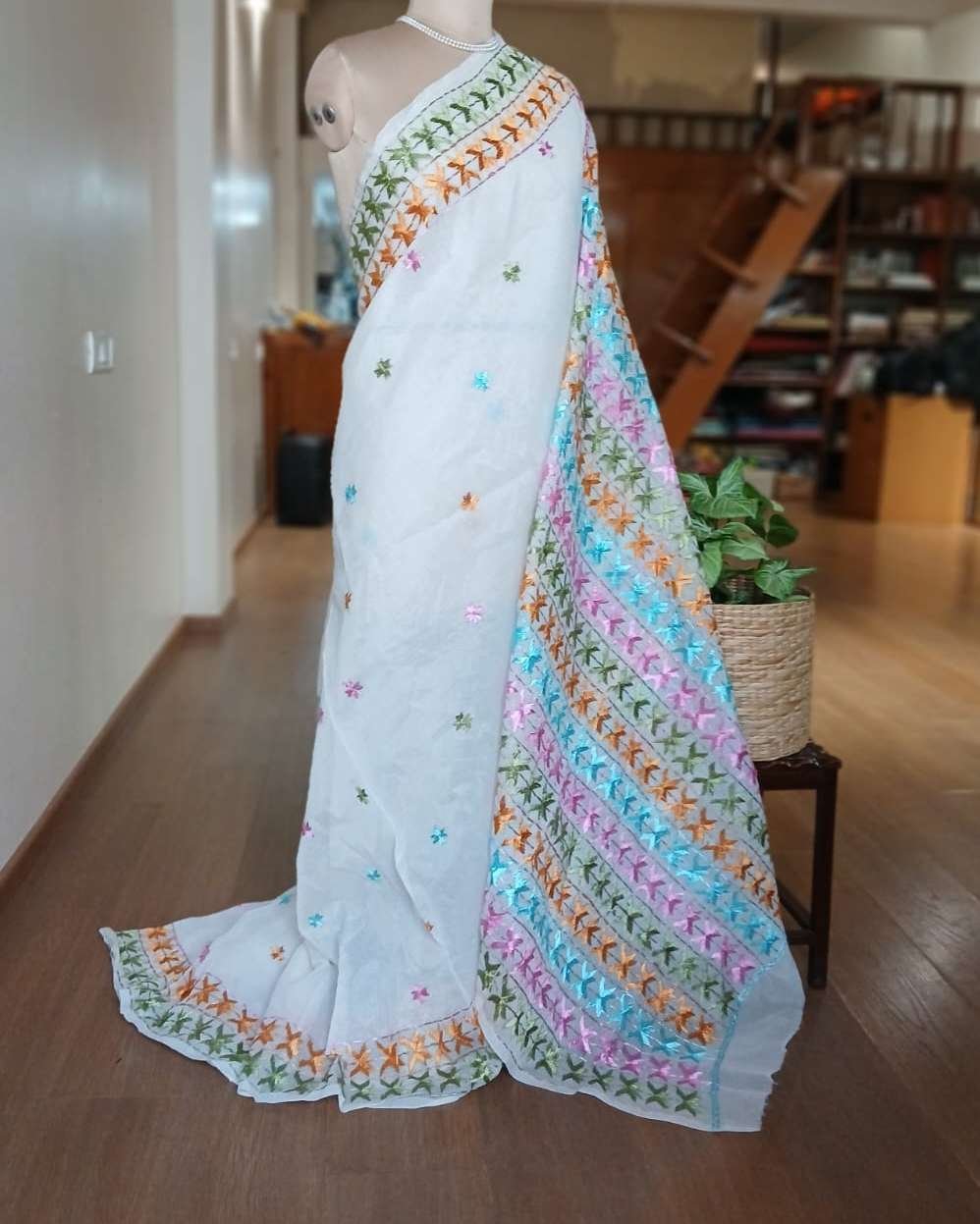 Phulkari Hand Embroidered Saree from Punjab -(PHES0002)