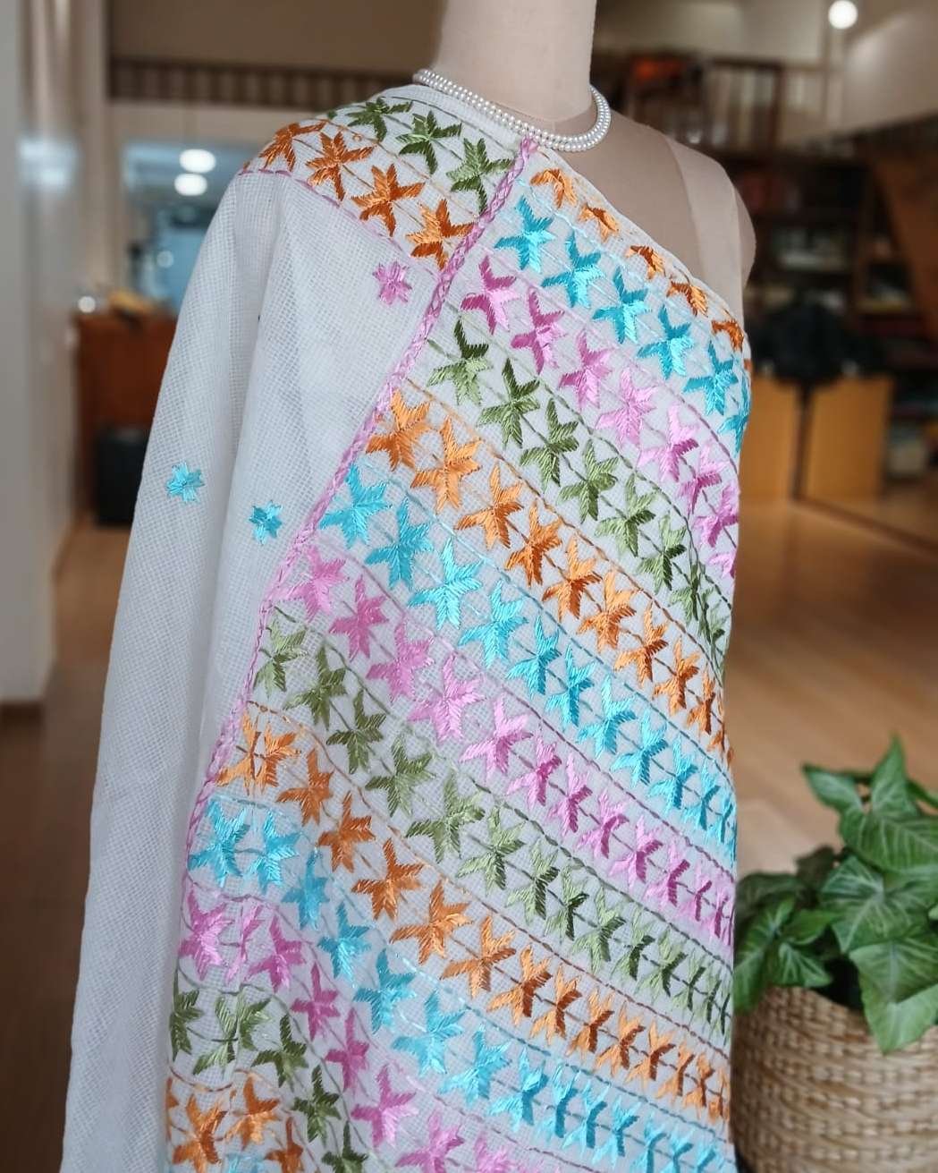 Phulkari Hand Embroidered Saree from Punjab -(PHES0002) - Image 6