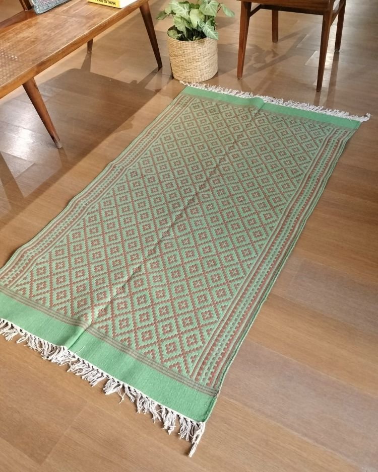 Warangal Cotton Dhurries with Jute Thread Designs – (HDJW0006) - Image 2