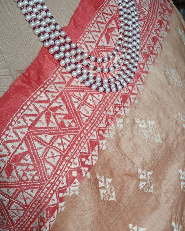 PadmaShree Takdira Begum’s Tussar Silk Kantha Saree – (SKTS1019) - Image 5