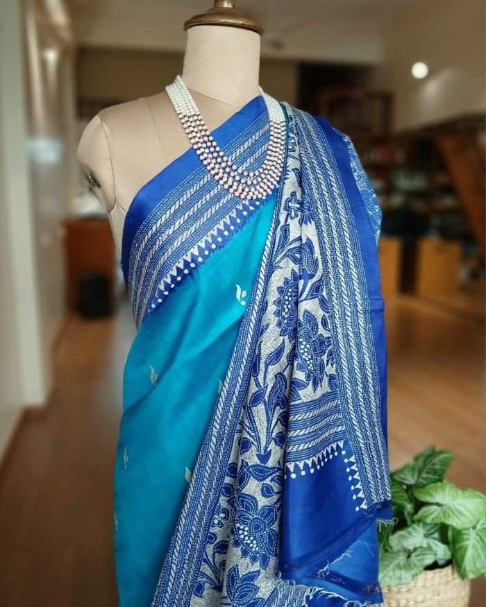 Santiniketan Kantha Saree in pure Bisnupuri Silk – (SNBK1039)