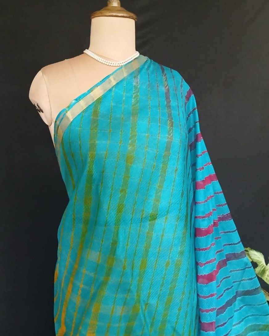 Hand tie-dye Leheriya on Kota Silk (HTKS0037) - Image 4