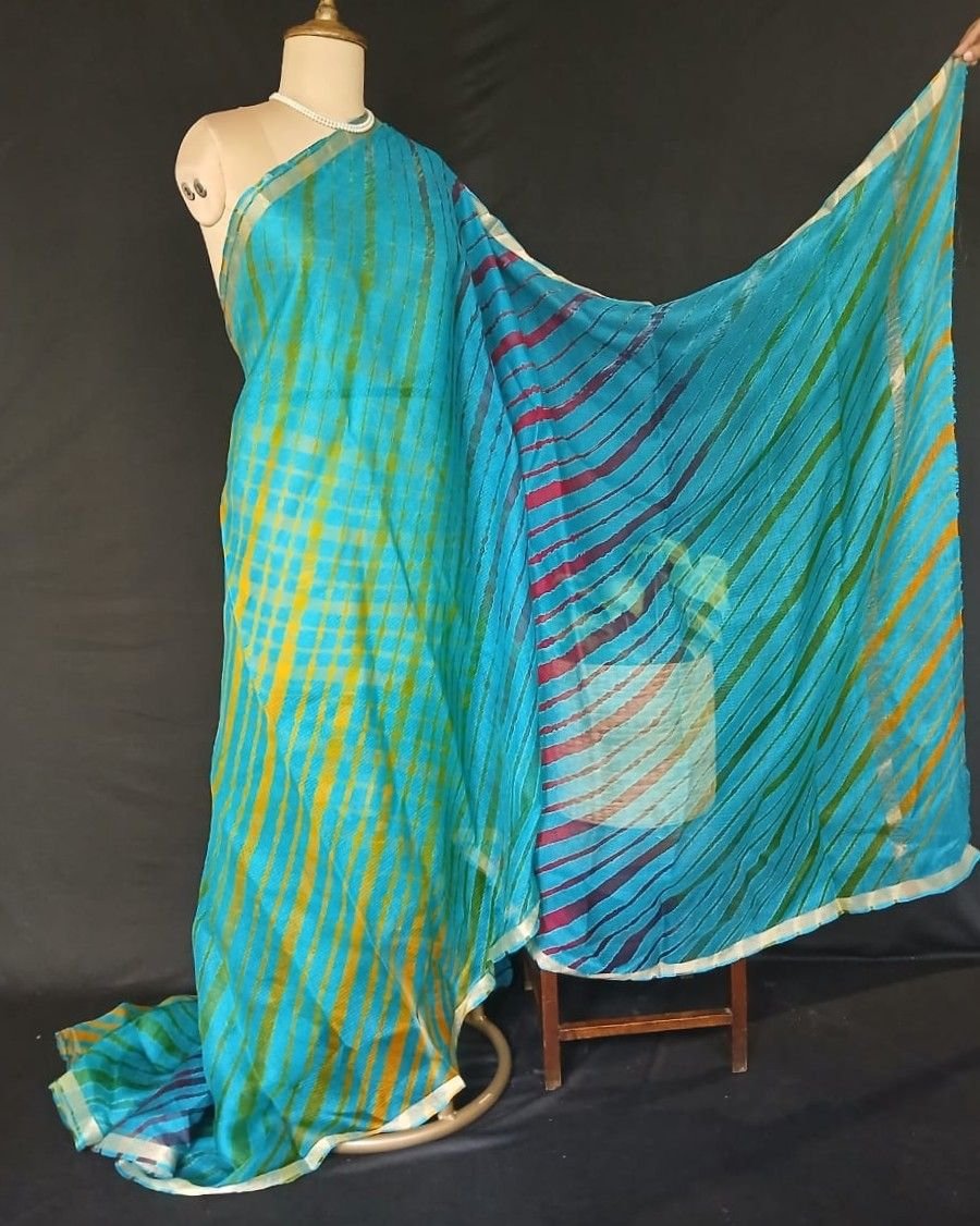 Hand tie-dye Leheriya on Kota Silk (HTKS0037) - Image 2