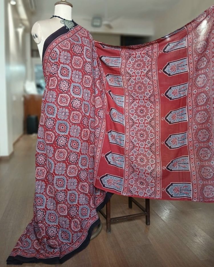 Ajrakh Mul Cotton Saree – (AMCS1042) - Image 7