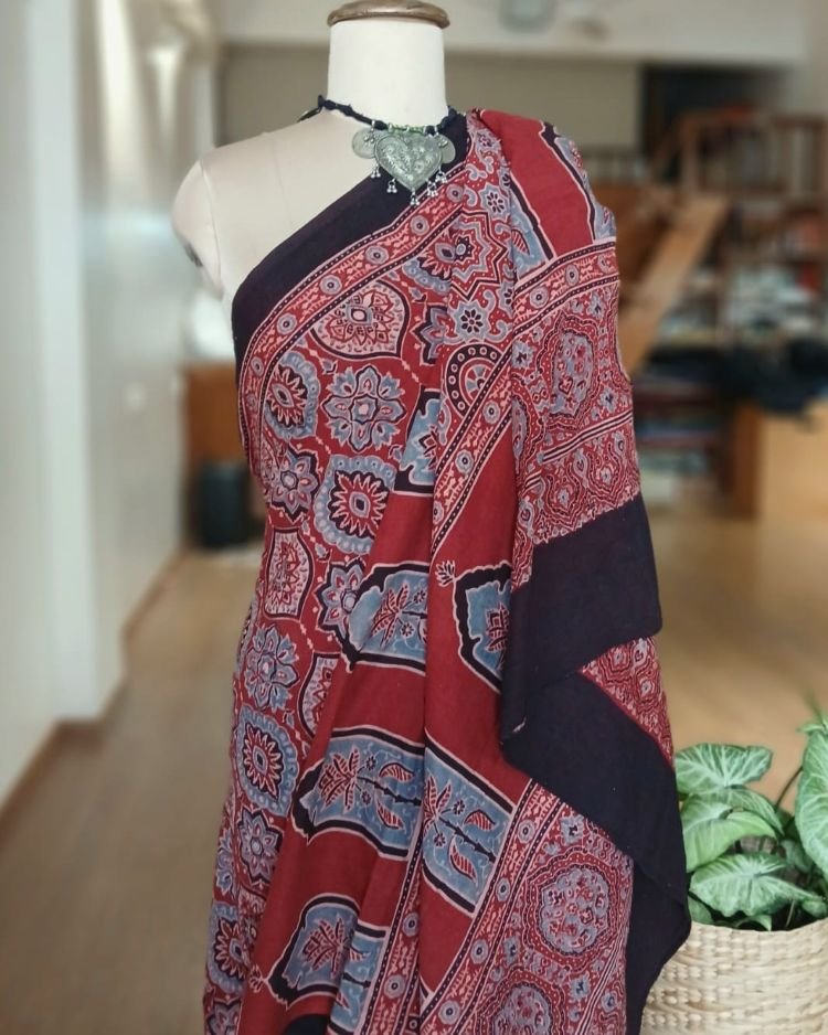 Ajrakh Mul Cotton Saree – (AMCS1042) - Image 6