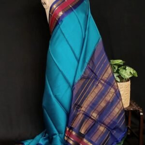 Silk-Cotton Gadwal Handweave Saree with Zari Borders – (GHSS0014)