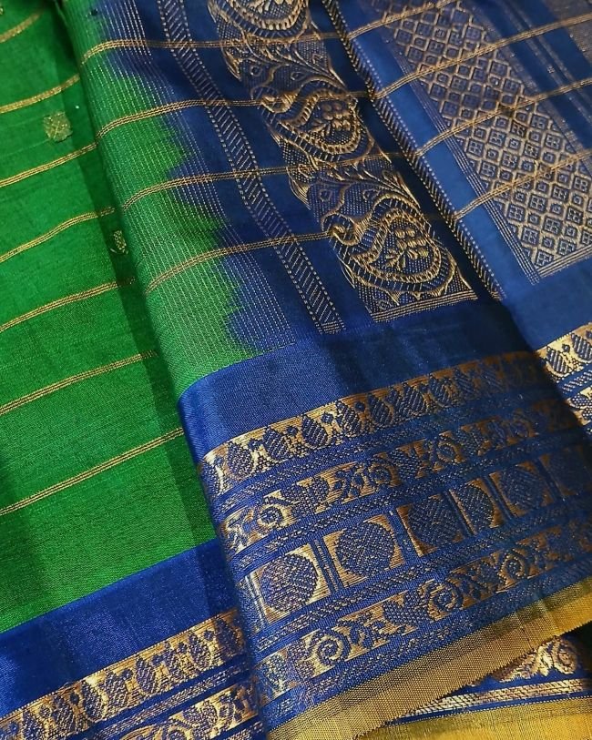 Grand Silk-Cotton Gadwal Handweave Saree with Zari Borders – (GHSS0010) - Image 9