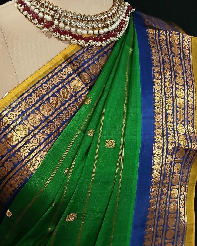 Grand Silk-Cotton Gadwal Handweave Saree with Zari Borders – (GHSS0010) - Image 6