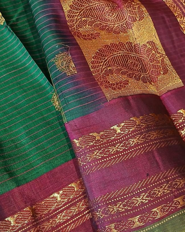 Grand Silk-Cotton Gadwal Handweave Saree with Zari Borders – (GHSS0007) - Image 10