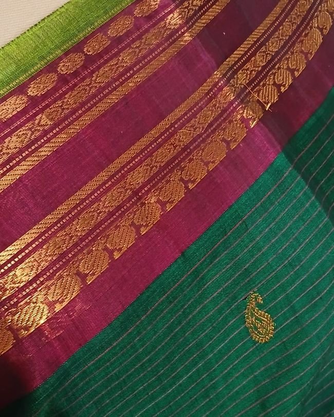 Grand Silk-Cotton Gadwal Handweave Saree with Zari Borders – (GHSS0007) - Image 7