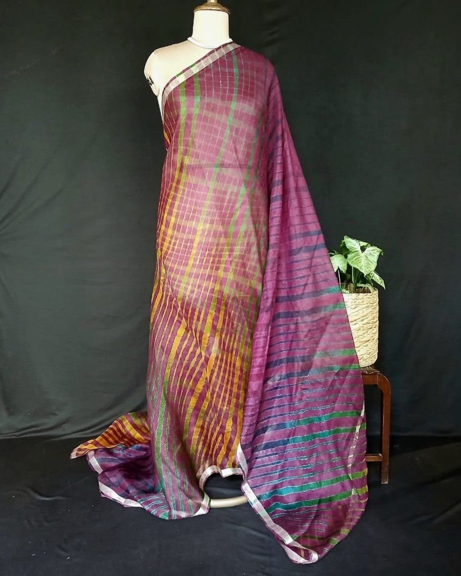 Hand tie-dye Leheriya on Kota Silk (HTKS0033) - Image 2