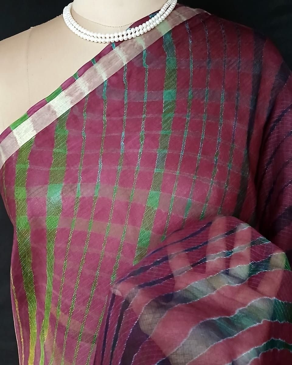 Hand tie-dye Leheriya on Kota Silk (HTKS0033) - Image 4
