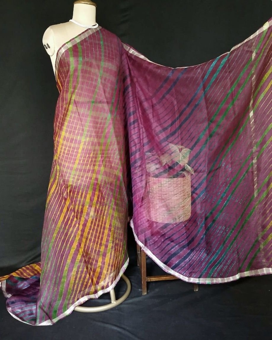 Hand tie-dye Leheriya on Kota Silk (HTKS0033) - Image 3