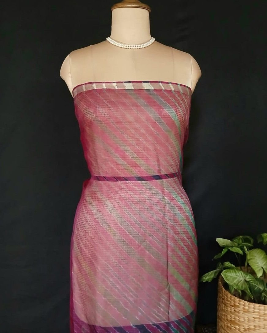 Hand tie-dye Leheriya on Kota Silk (HTKS0033) - Image 7