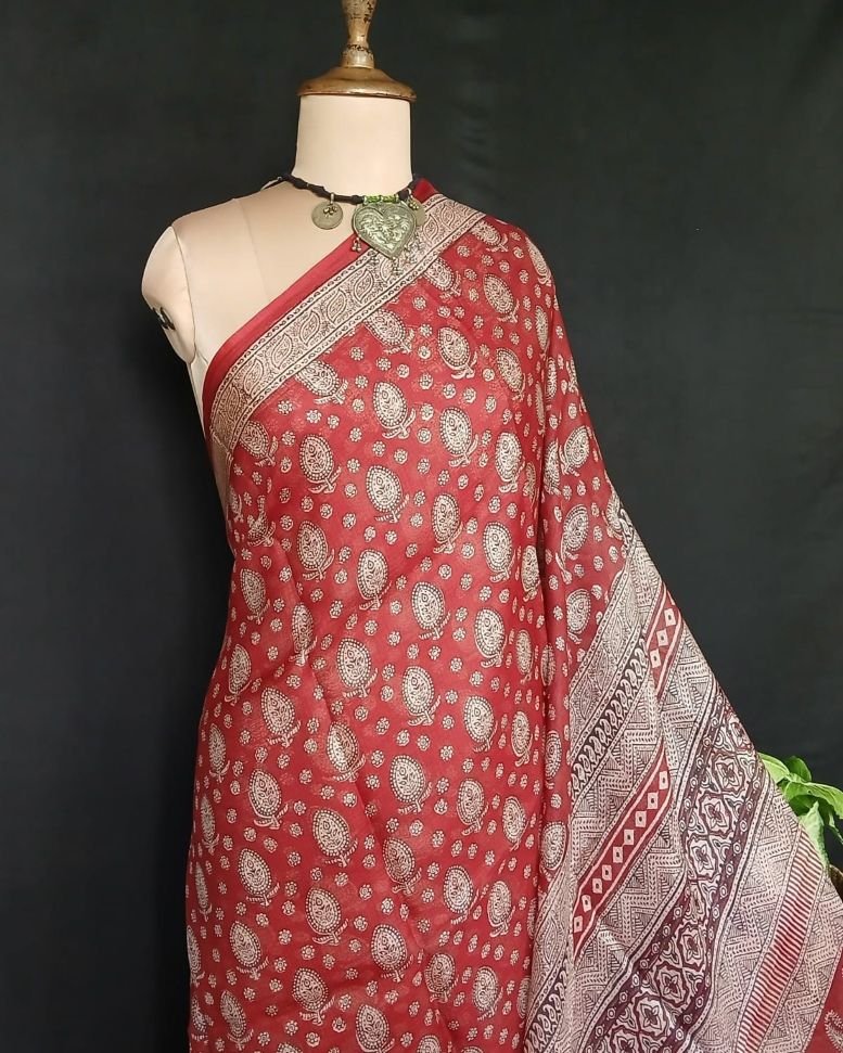 Natural Dyes Handblock from Bagh on Kota Silk – (BKSS0019) - Image 3