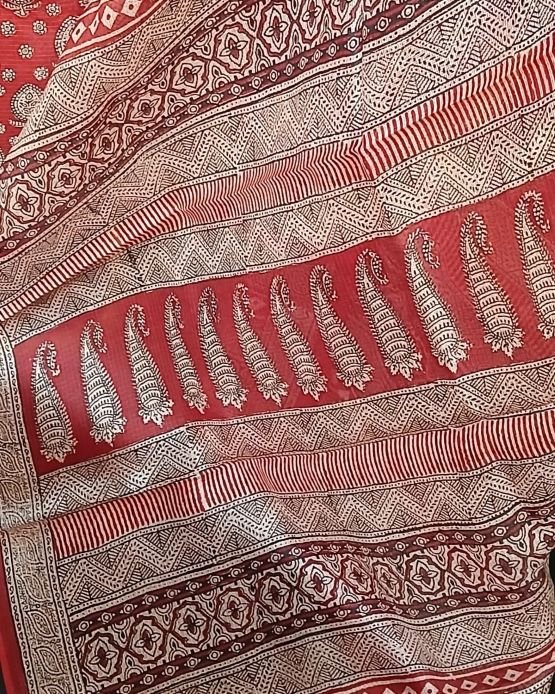 Natural Dyes Handblock from Bagh on Kota Silk – (BKSS0019) - Image 4