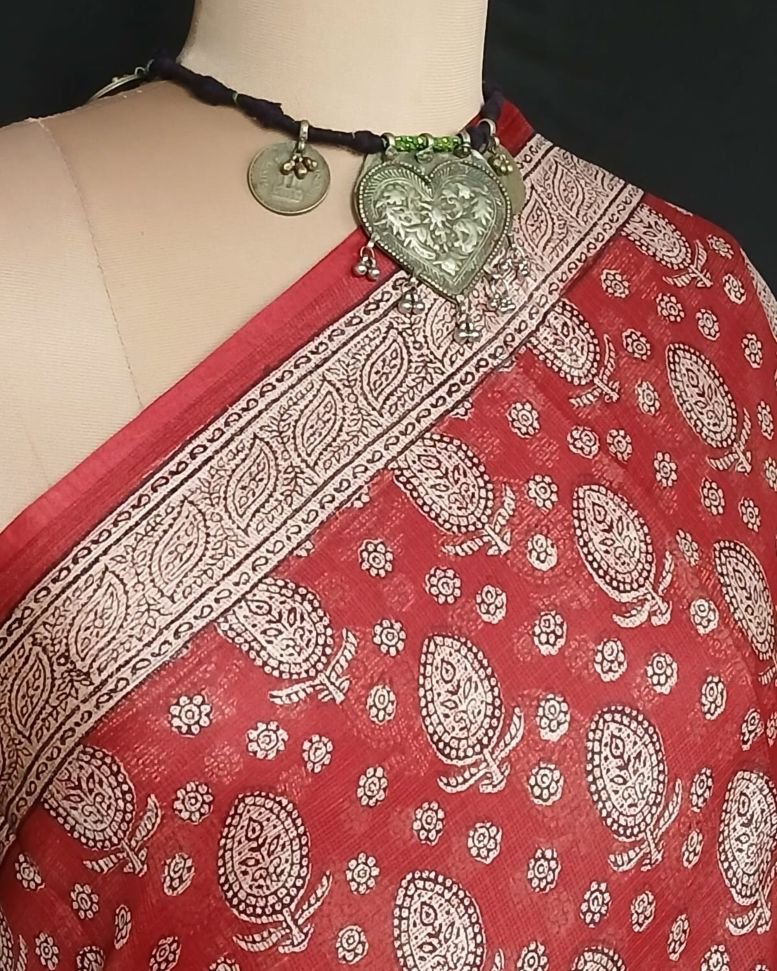 Natural Dyes Handblock from Bagh on Kota Silk – (BKSS0019) - Image 5