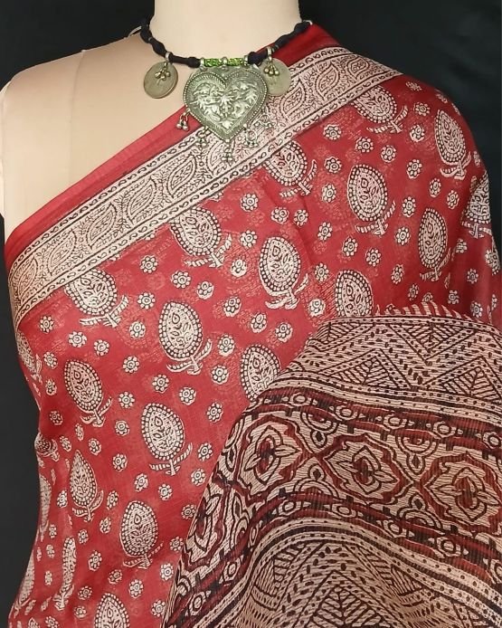 Natural Dyes Handblock from Bagh on Kota Silk – (BKSS0019)