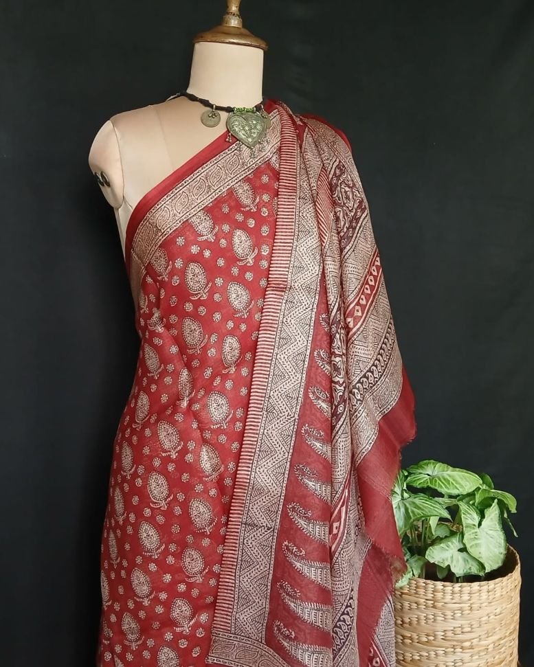 Natural Dyes Handblock from Bagh on Kota Silk – (BKSS0019) - Image 6