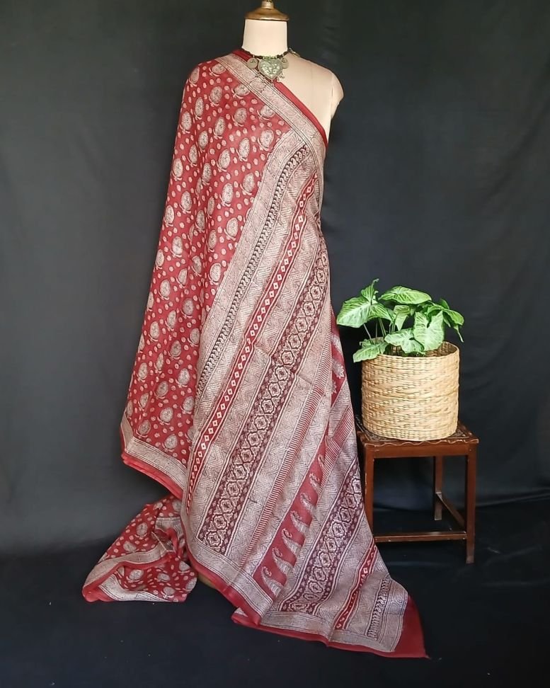 Natural Dyes Handblock from Bagh on Kota Silk – (BKSS0019) - Image 7
