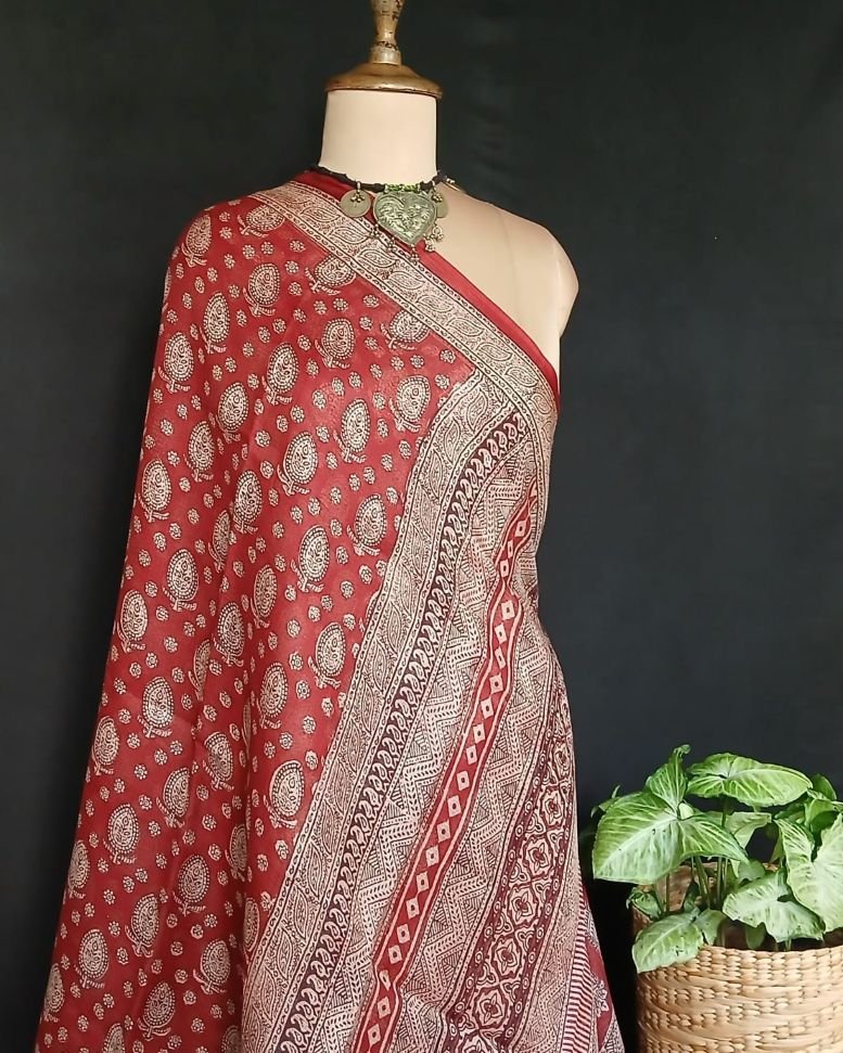 Natural Dyes Handblock from Bagh on Kota Silk – (BKSS0019) - Image 8