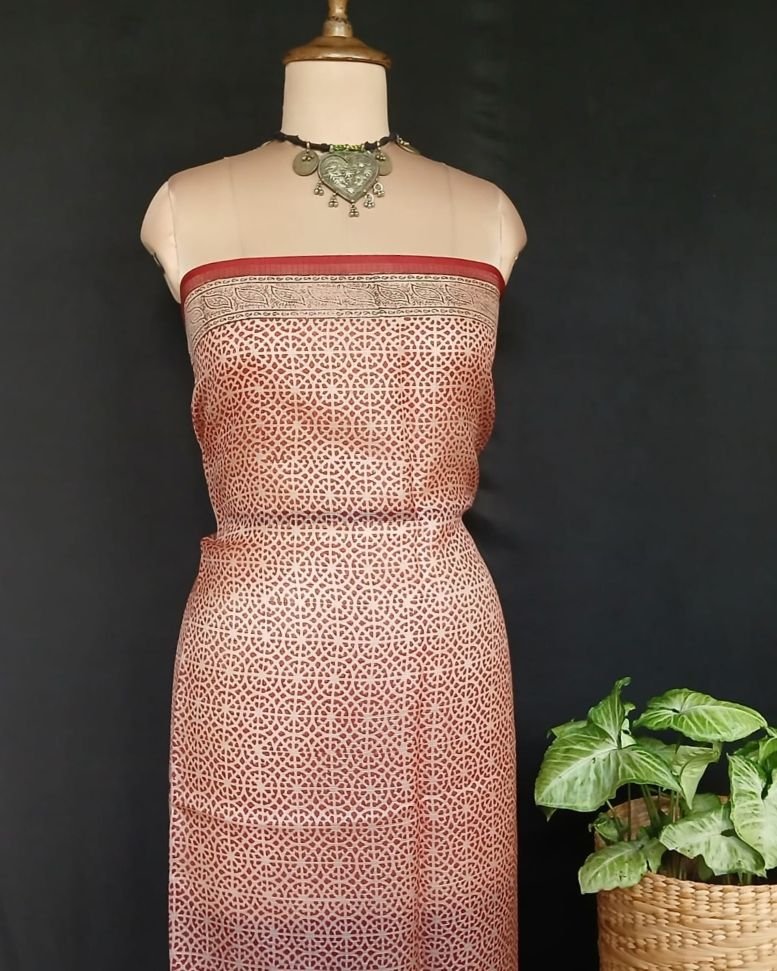 Natural Dyes Handblock from Bagh on Kota Silk – (BKSS0019) - Image 9