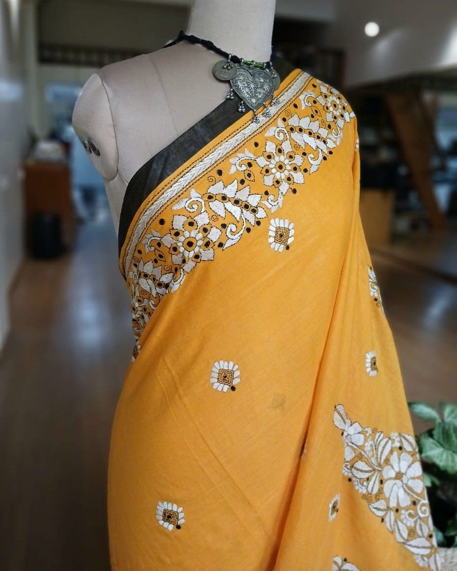 Cotton Kantha Saree from Santiniketan – (KNCS1042) - Image 3